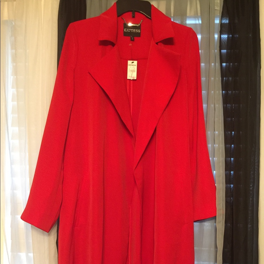 New RED express trench coat midi length red